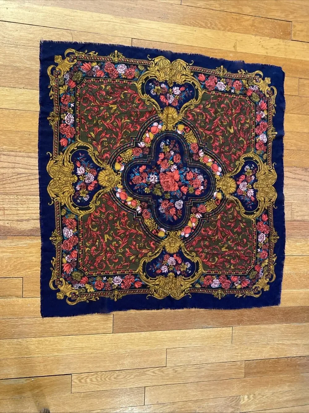 Vintage Challis By Berkshire Scarf Japan Floral Acrylic Fringe Classic Paisley